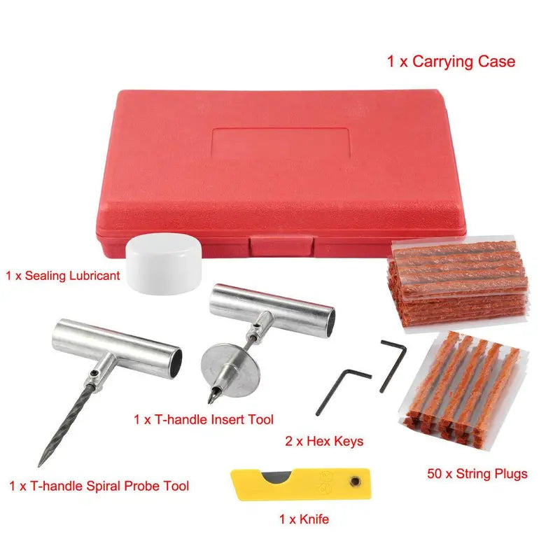Tire Plug Repair Kit – Heavy Duty Flat Tire Puncture Repair Tool, Durable Iron Tools, Easy to Use for Car, ATV & Trailer