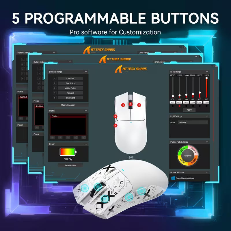 ATTACK SHARK X11 Wireless Gaming Mouse – Tri-Mode, RGB Charging Dock, PAW3311 Sensor, 5 Programmable Buttons