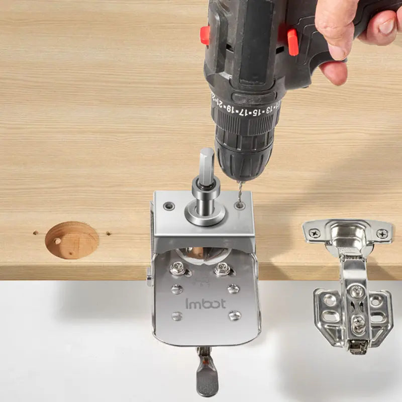 Concealed Door Hinge Jig – 35mm Stainless Steel Locking Cabinet Hinge Jig, Adjustable Drilling Positioning Tool for Accurate Hole Drilling, Cabinet Hardware Kit