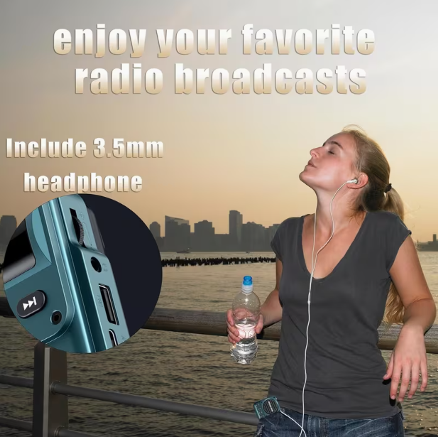 Portable FM Radio with USB-C Charging – 2000mAh Rechargeable Battery, Great Reception, Clear Sound, Headphone Jack, LCD Display, Wireless & TF Card Support, FM Only (No AM), Turquoise