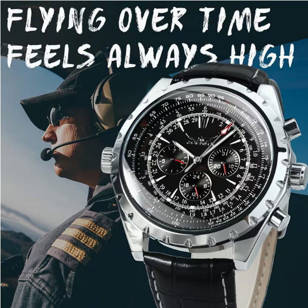 Pilot Sports Automatic Mechanical Watch for Men – Multifunctional Small Dials, Week & 24-Hour Display, Calendar, Business Casual Style