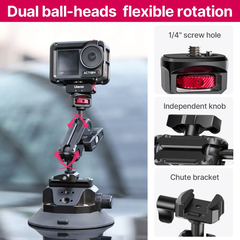 4.5" Vacuum Suction Cup Mount – Pump-Activated, Quick Release NATO Arm, for GoPro, DSLR Cameras – Car, Boat, Windshield Mount