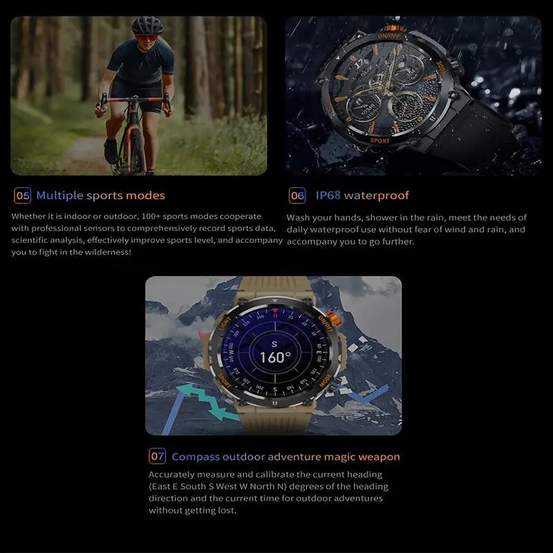 1.46-Inch HD Screen Smartwatch - Ultimate Outdoor Fitness Tracker with Bluetooth Calling, Multi-Sport Modes and LED Light for Android and iOS