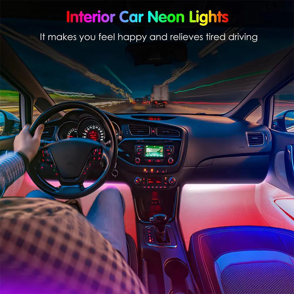 RGB Smart Car Ambient Lighting – App-Controlled, USB-Powered, Decorative LED Strip Lights for Vehicle Interior, Multifunctional Car Accessory