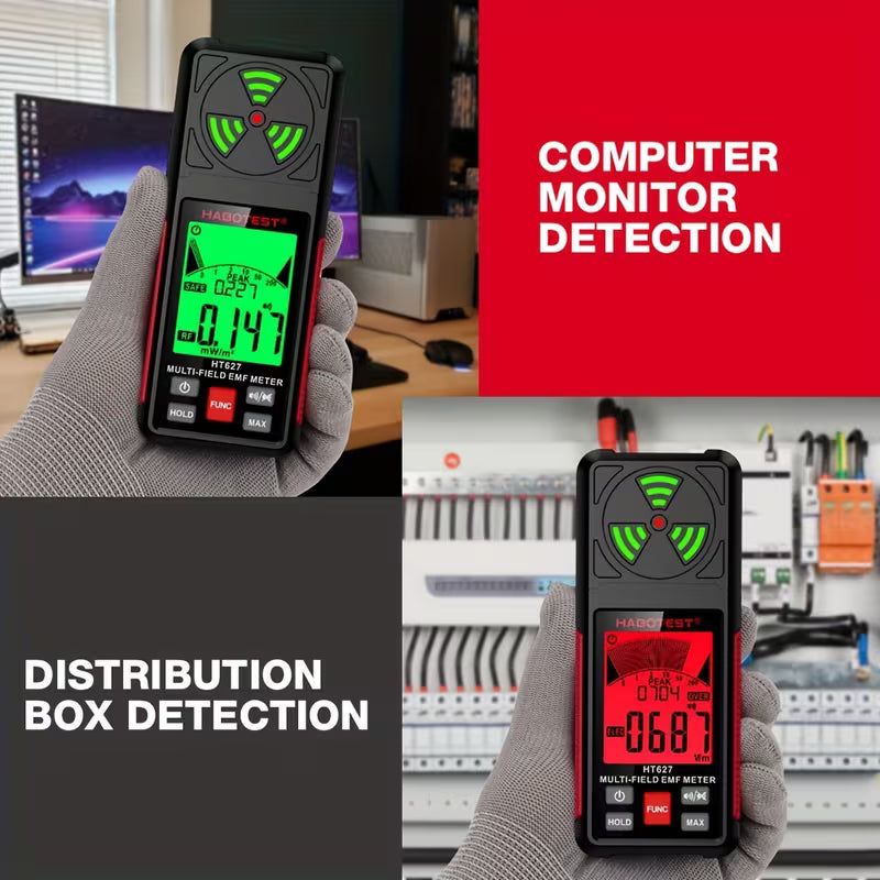 HABOTEST HT627 EMF Meter – 3-in-1 Detector for EF, MF & RF Radiation, for Home & Outdoor Inspections