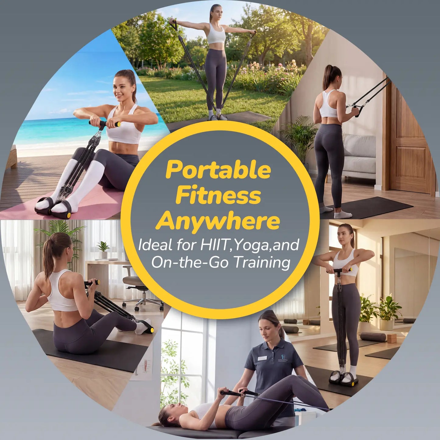 4-Tube Foot Pedal Resistance Bands with Handles - Adjustable Full-Body Workout Kit with Ankle Straps
