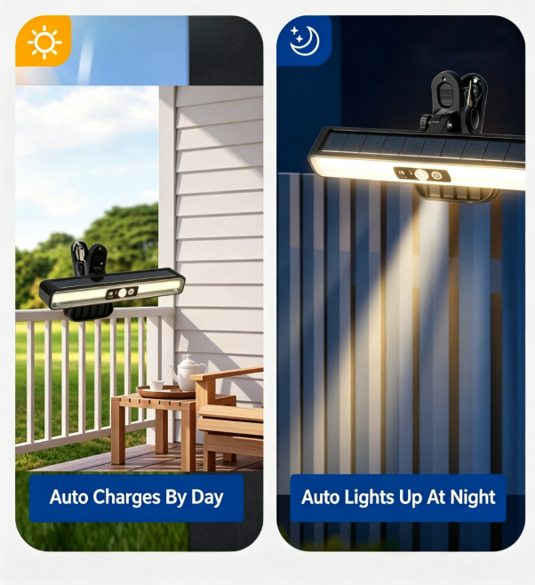 2-Pack Solar Clip-On Light - Bright Integrated Outdoor Garden Lamp with Light Control, Water Resistant for Yard, Garage and Home