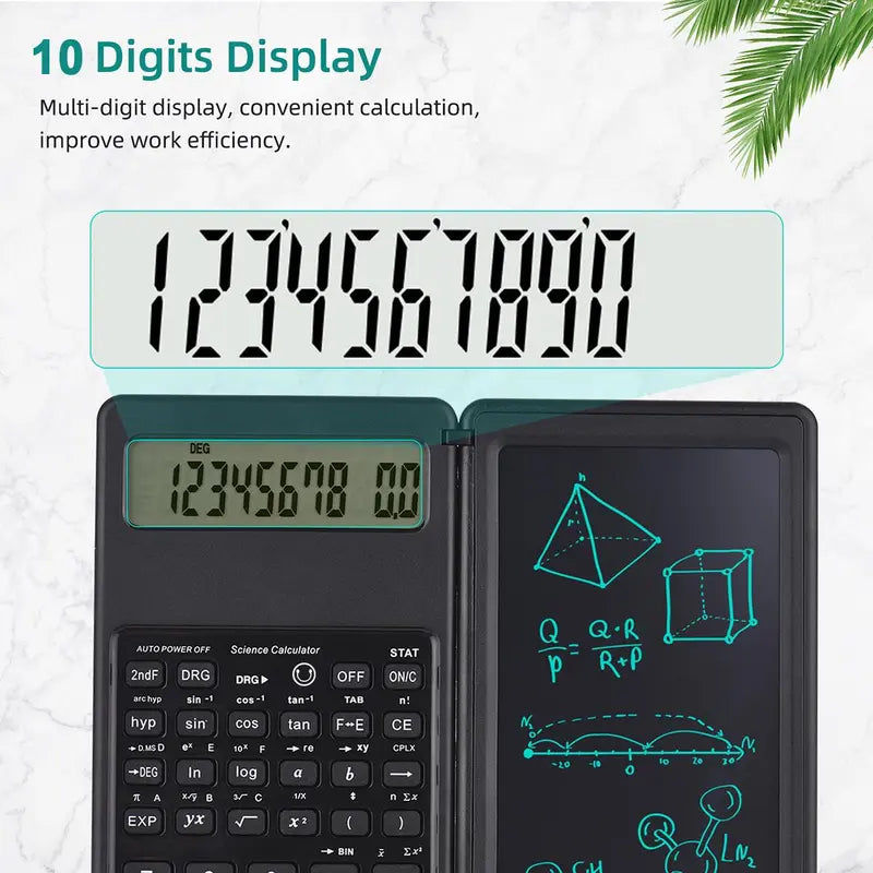 Foldable Scientific Calculator – 10-Digit Large Display, Erasable Writing Tablet & Mini Pen, Portable for Home, School, Office & Travel