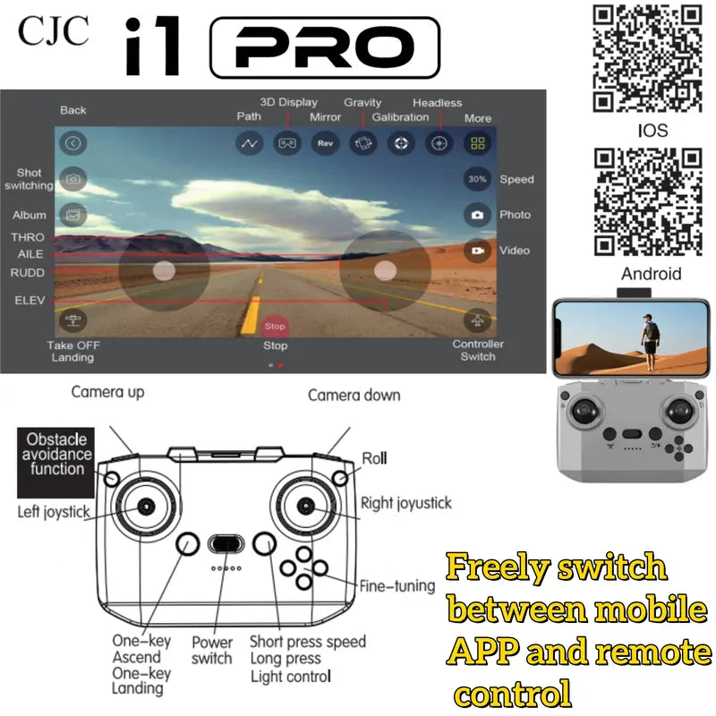 CJC i1 PRO Mini Drone Toy – 360° Aerial Stunts & Rolls, HD Dual Cameras, Obstacle Avoidance, 100m Range – Dual Batteries (20 Min Flight) – Suitable for Beginners Age 4+ – Remote Control Quadcopter