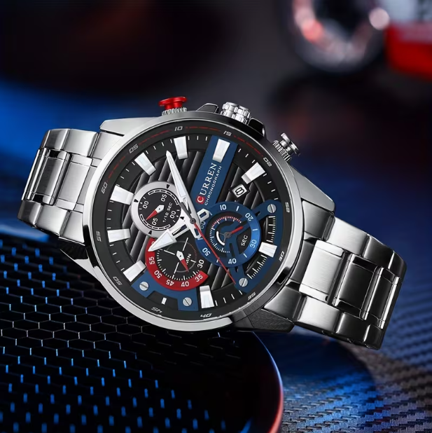 Men's Stainless Steel Chronograph Watch – Luminous Hands, Classic Stylish Design, Multifunctional, Perfect for Outdoor Parties