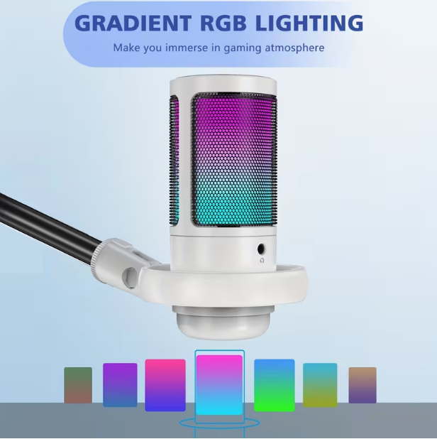 USB Microphone for PC – Condenser Gaming Mic with RGB Lighting, Gain Knob & Monitoring Jack, for Streaming & Podcasting