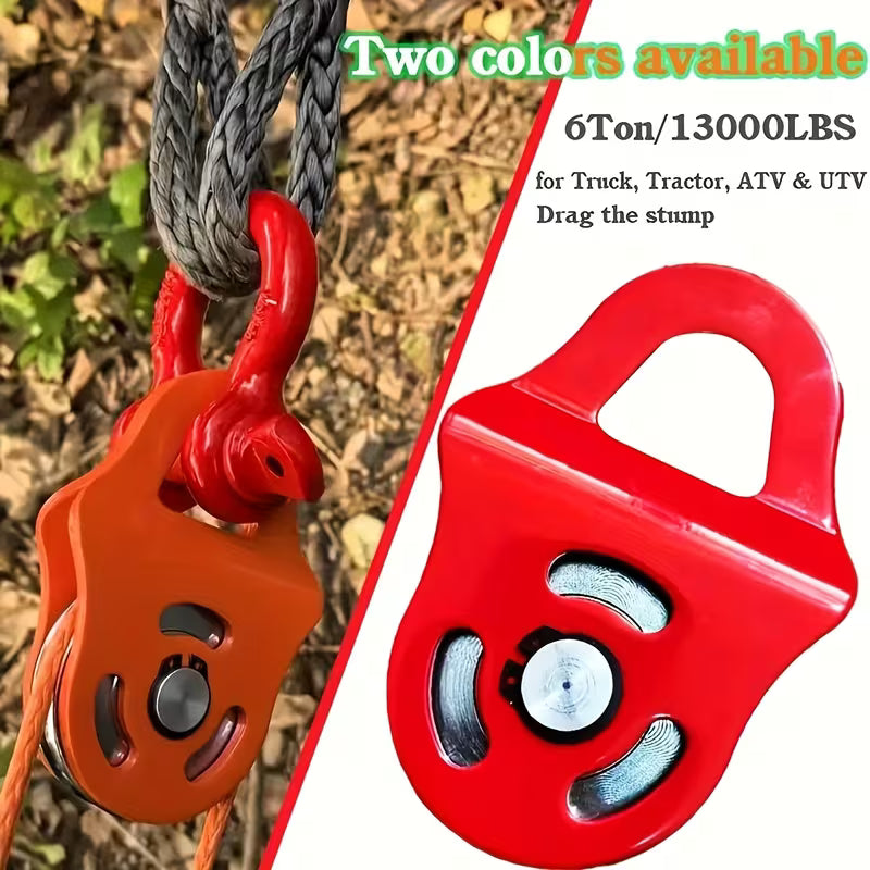 Red 6-Ton Winch Pulley Block – Heavy-Duty Front-Mounted for Trucks, ATVs, UTVs & Recovery