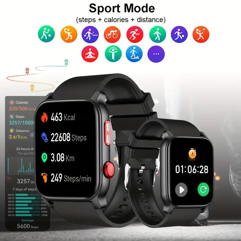 Smart Watch for Men and Women with Call/Message Reminder – 1.83 Inch Touch Screen Fitness Watch – Heart Rate/Sleep/Calorie/Step Monitor, Emergency Flashlight, Activity Tracker for Android & iOS