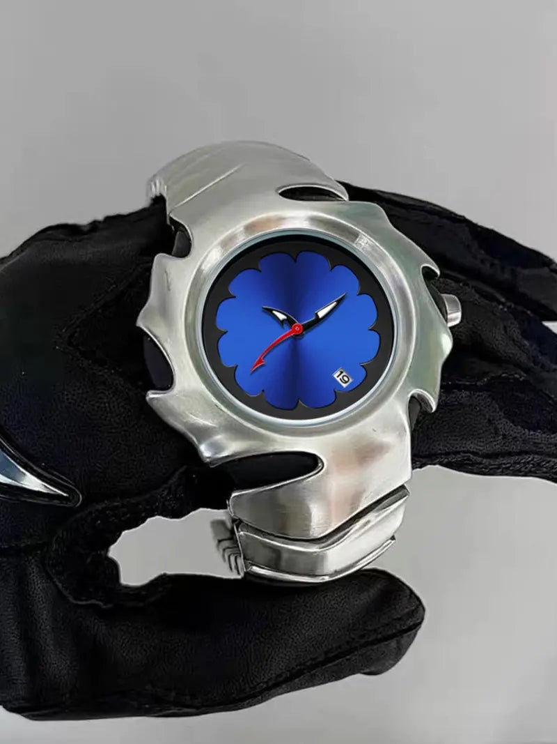 Punk Style Blade Design Quartz Watch – Creative Round Dial, Trendy Casual Wristwatch for Men, All-Match Exquisite Birthday Gift