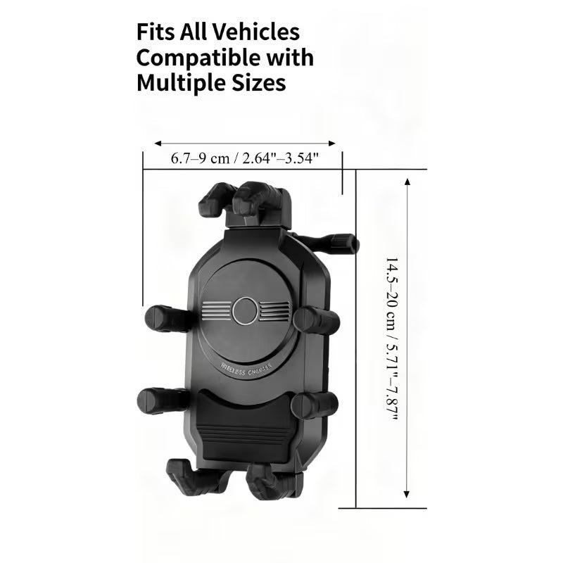 2026 New Fast Charging Motorcycle Phone Mount – Shock Absorption, Anti-Theft Stable Bracket, Wireless Charging – Universal for Motorcycles, E-bikes, Tricycles & Bicycles, Ideal for Riding Navigation
