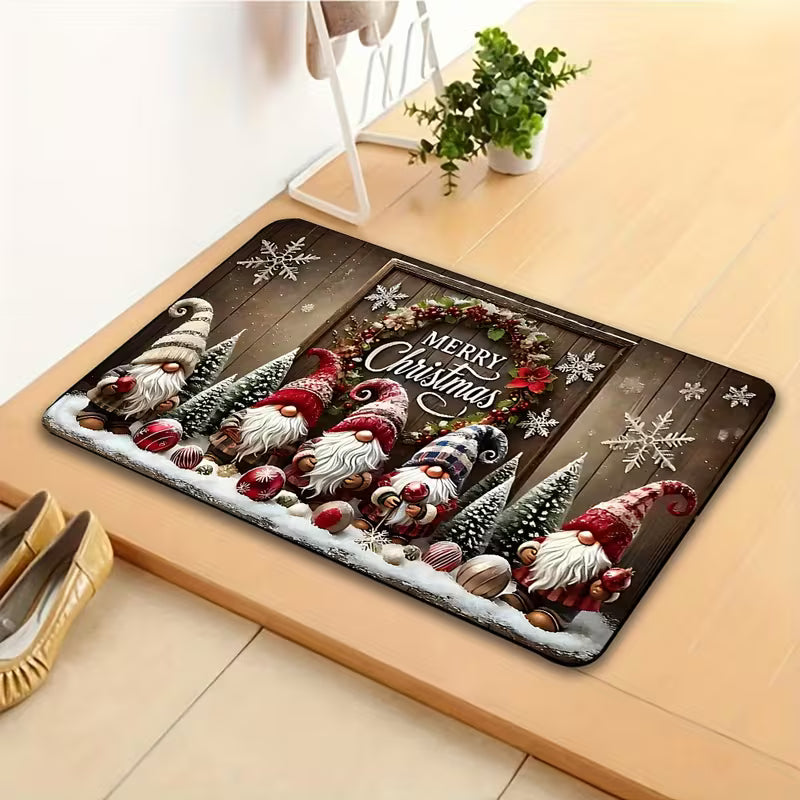 2Pcs Christmas Santa Non-Slip Doormat – Machine Washable for Indoor/Outdoor