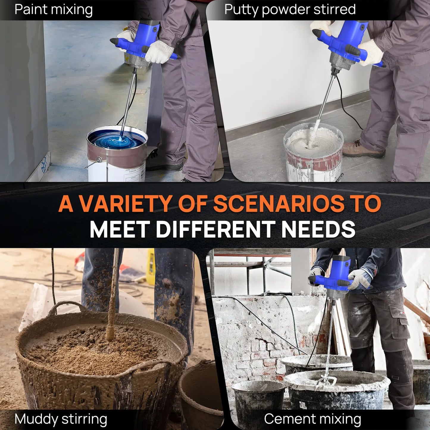 Electric Concrete Mixer Paddle Mixer - 6-Speed Heavy Duty Plaster Mortar Paint Mixer with Power Cable