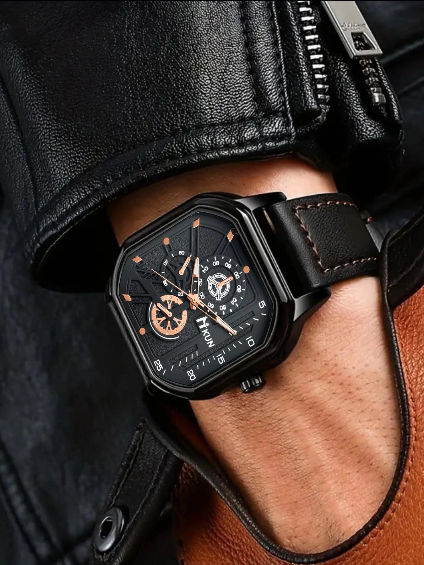 Men's Square Dial Analog Quartz Watch – PU Leather Strap, Business Casual Style, Perfect for Party & Daily Wear, Trendy All-Match Design