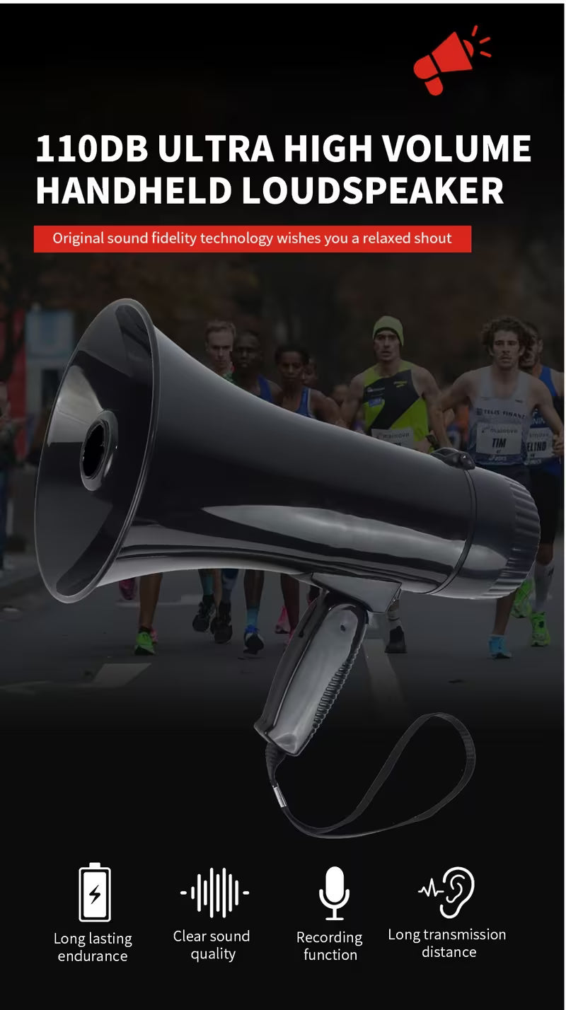 Portable Megaphone – Siren/Alarm Modes, 240s Recording, USB, Detachable Mic & Strap