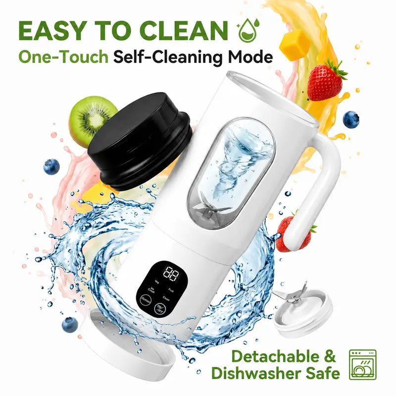 580ML Portable Juicer with LED Display - USB Rechargeable, 22000 RPM, Self-Cleaning for Smoothies and Ice Crushing