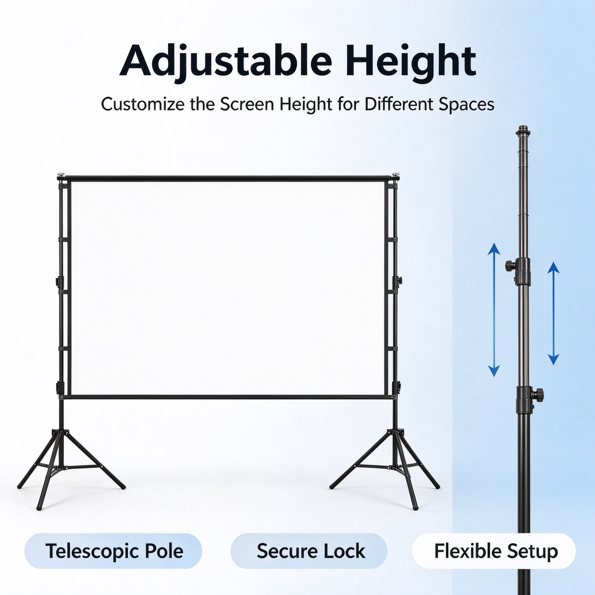 Outdoor Floor-Standing Tripod Projector Screen - Open-Air Movie Dual-Bracket Projector Screen, Home Anti-Light Screen
