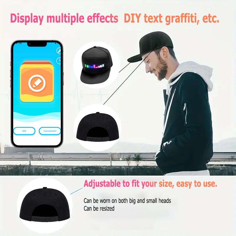 LED Rolling Display Hat Customized Gif Picture And Text Bluetooth App Controlled Detachable Led Display Baseball Cap BlackFriday High-Quality Materials & Versatile Use