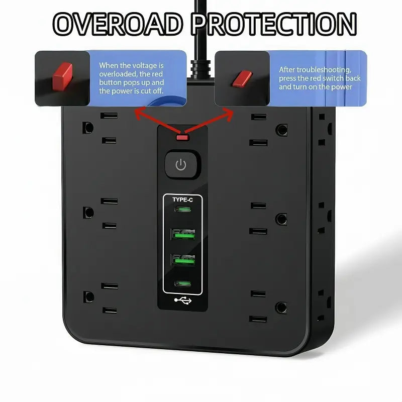 16-in-1 Power Strip with Switch & Surge Protection, Multifunctional Power Strip with 12AC Outlets & 2 USB & 2 Type-C, USB Ports Socket for Office, Home and Travel, Wall Outlet Extender,Power Socket Expander mothersdaygift SummerVibes summervibes