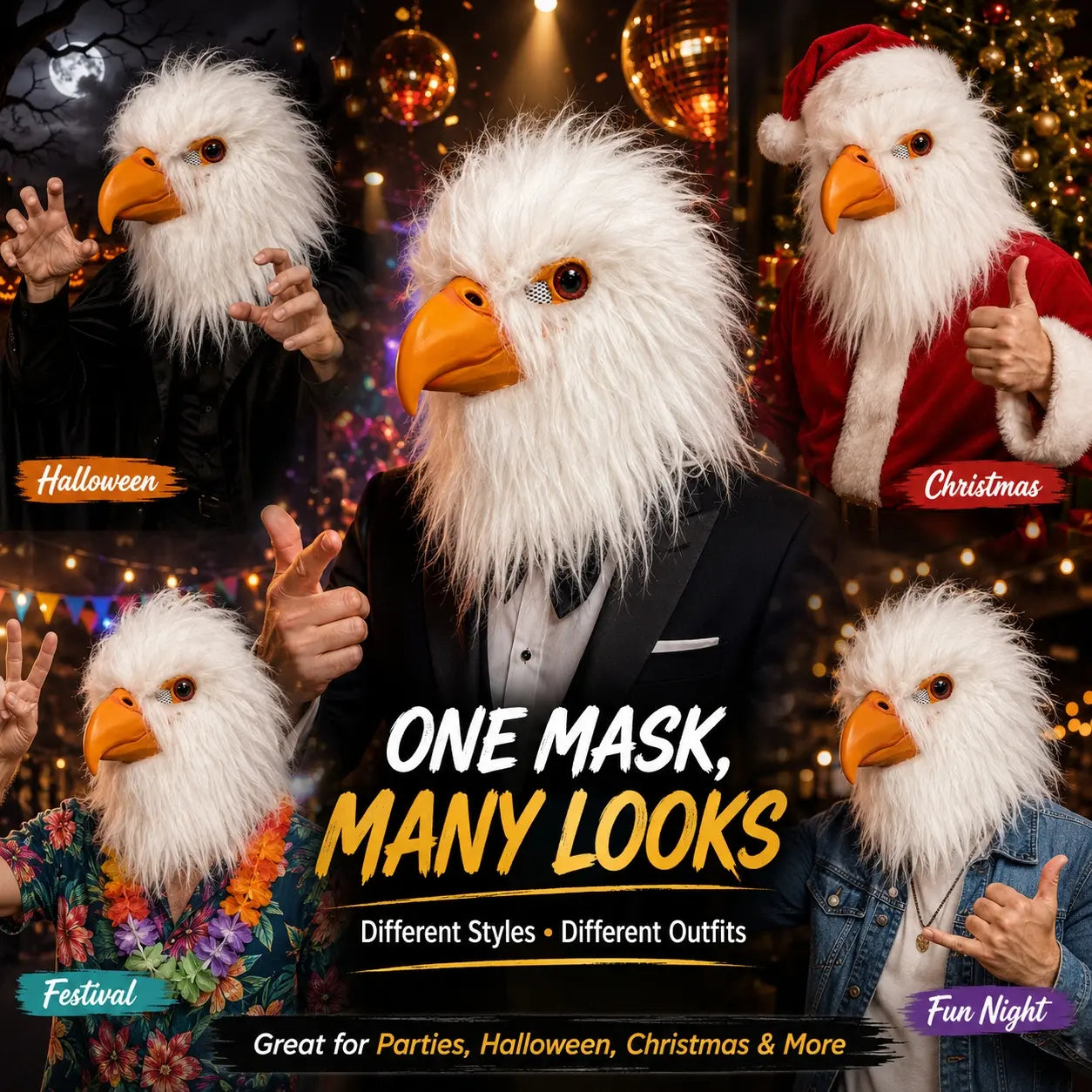 Realistic Eagle Masks Latex Hawk Head Helmet Halloween Bird Cosplay Animal Head Mask Party Props for Adults