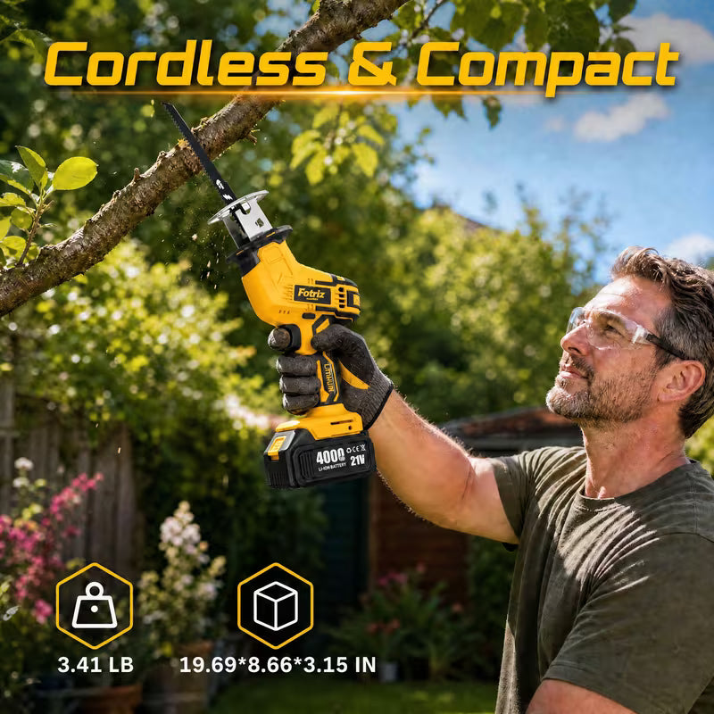 21V Cordless Reciprocating Saw Kit with Battery & Charger, Makita Interface Handheld Electric Sabre Saw, Portable Cutter for Tree Pruning, Garden Work & Home Renovation, Cut Wood, Metal, PVC Pipe
