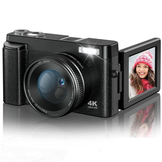 GLOBAL PICK 4K Digital Camera, 48MP Vlogging Photo Camera, Compact Electronics 16X Zoom Camera with Flip Screen, 32G SD Card, Summer Gift, Portable Camera with Dual Batteries / Single Battery, Black