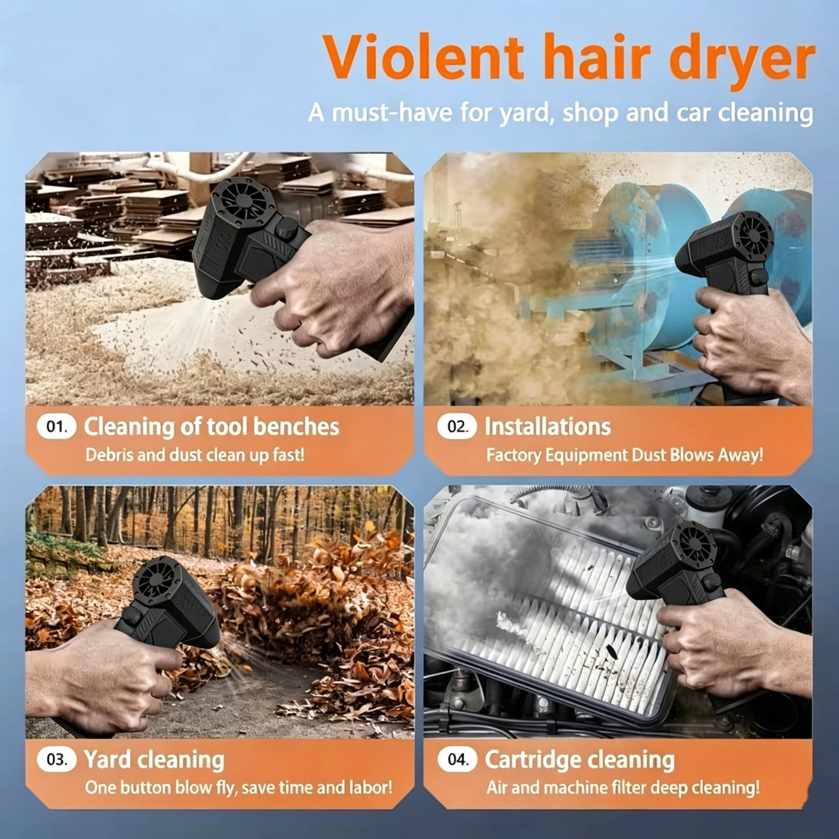 Compressed Air Duster – High‑Power Turbo Fan, Wireless Rechargeable, 130000RPM, 3‑Speed 100000/110000/130000RPM – Perfect for PC Keyboard, Car & Household Cleaning