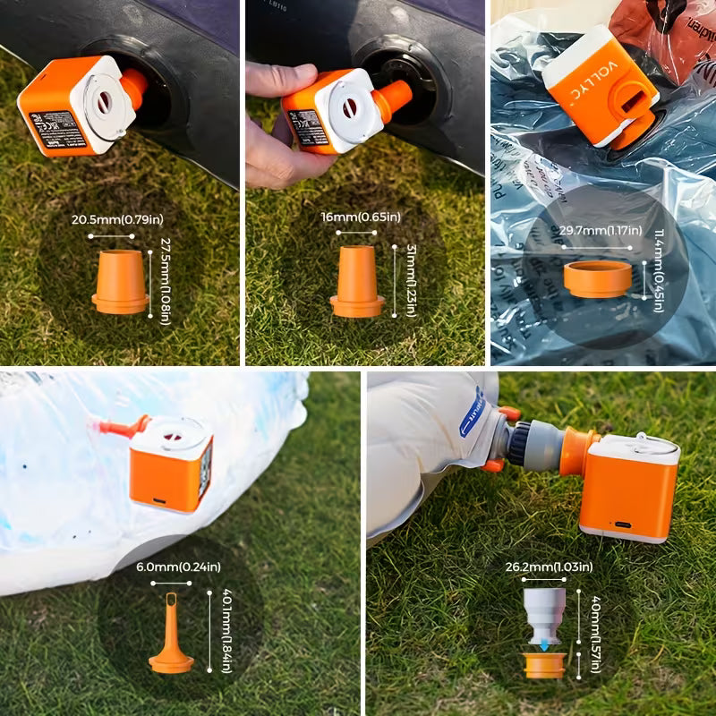 Portable Electric Camping Air Pump – Built-in 3-Level Light, Powerful Airflow, Long Lasting Battery – For Air Mattress, Pool Float & Vacuum Storage Bags