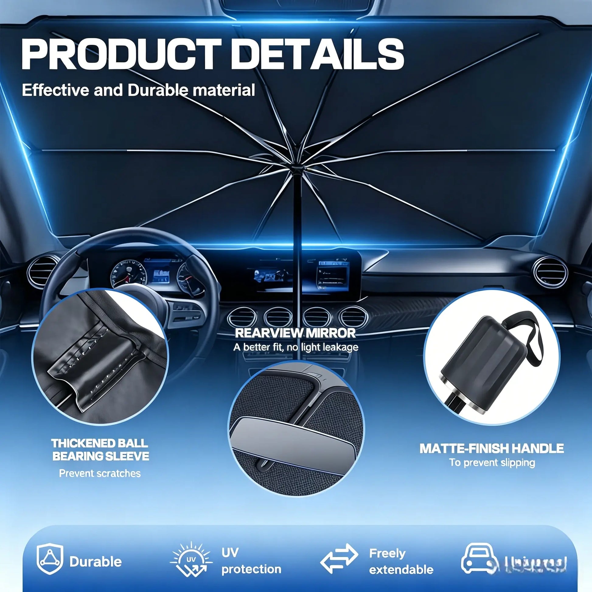 Foldable Car Windshield Sun Shade Umbrella Cover, Titanium Silver UV-Protection Heat-Insulation Sun Visor, Portable Front Auto Window Shade with Storage Bag image 6
