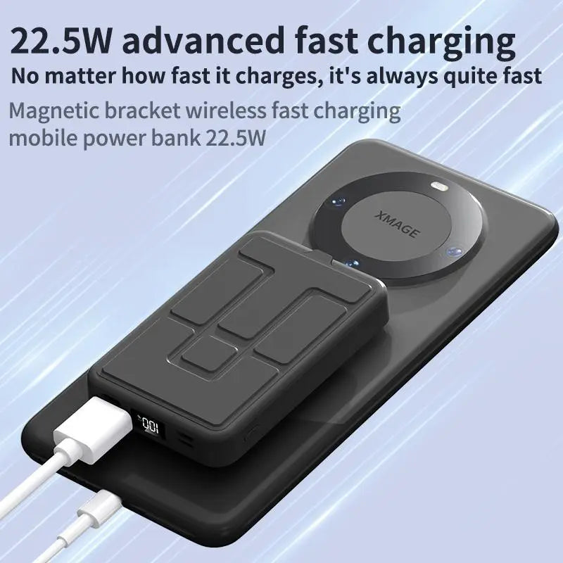 10000mAh Magnetic Power Bank – Portable Charger with Foldable Stand, LED Digital Display, Charge iPhone & Android Devices Simultaneously Summervibes