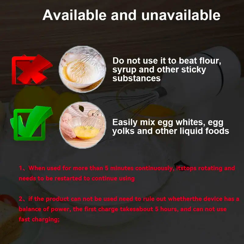 Electric Hand Whisk With USB Charging, Multi-Functional Kitchen Gadget for Baking & Mixing