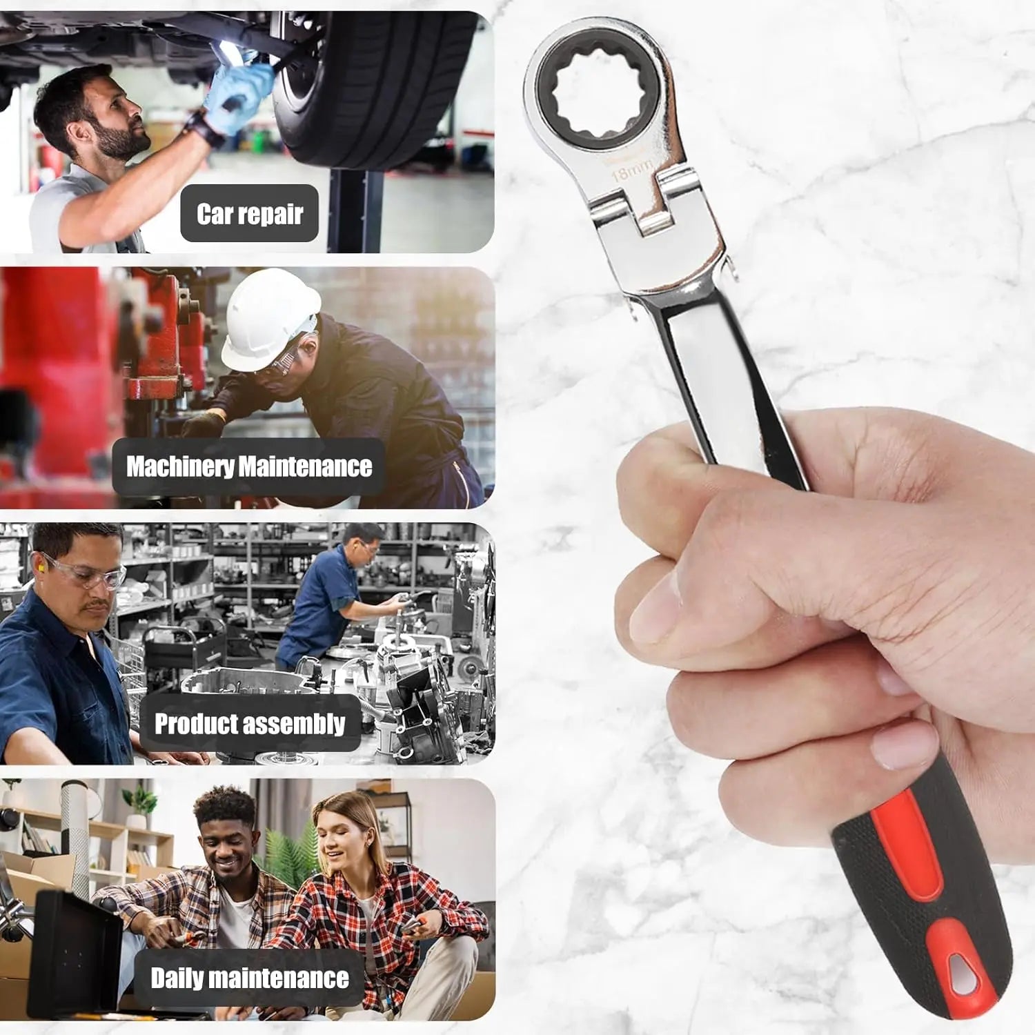 12-in-1 Interchangeable Flex Head Ratchet Wrench Set, Metric 8-19mm, 72-Tooth Flex Head Wrench for Tight Spaces, Automotive Repair Tool Kit for Mechanics Father's Day Gift image 3