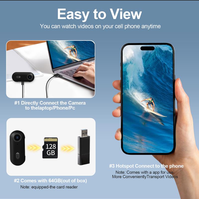Thumb Action Camera, Thumb POV Portable Body Cam, Tiny Size, Hands Free, Mount Anywhere Magnetic Sport DV, Bike Cycling, Pet, Vlogging Card Water Proof