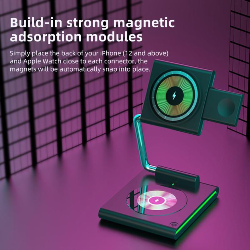 3-In-1 Foldable Magnetic Wireless Charger, Portable Magnetic Wireless Charger, Multifunctional Charging Station For Phone, Earphone & Watch