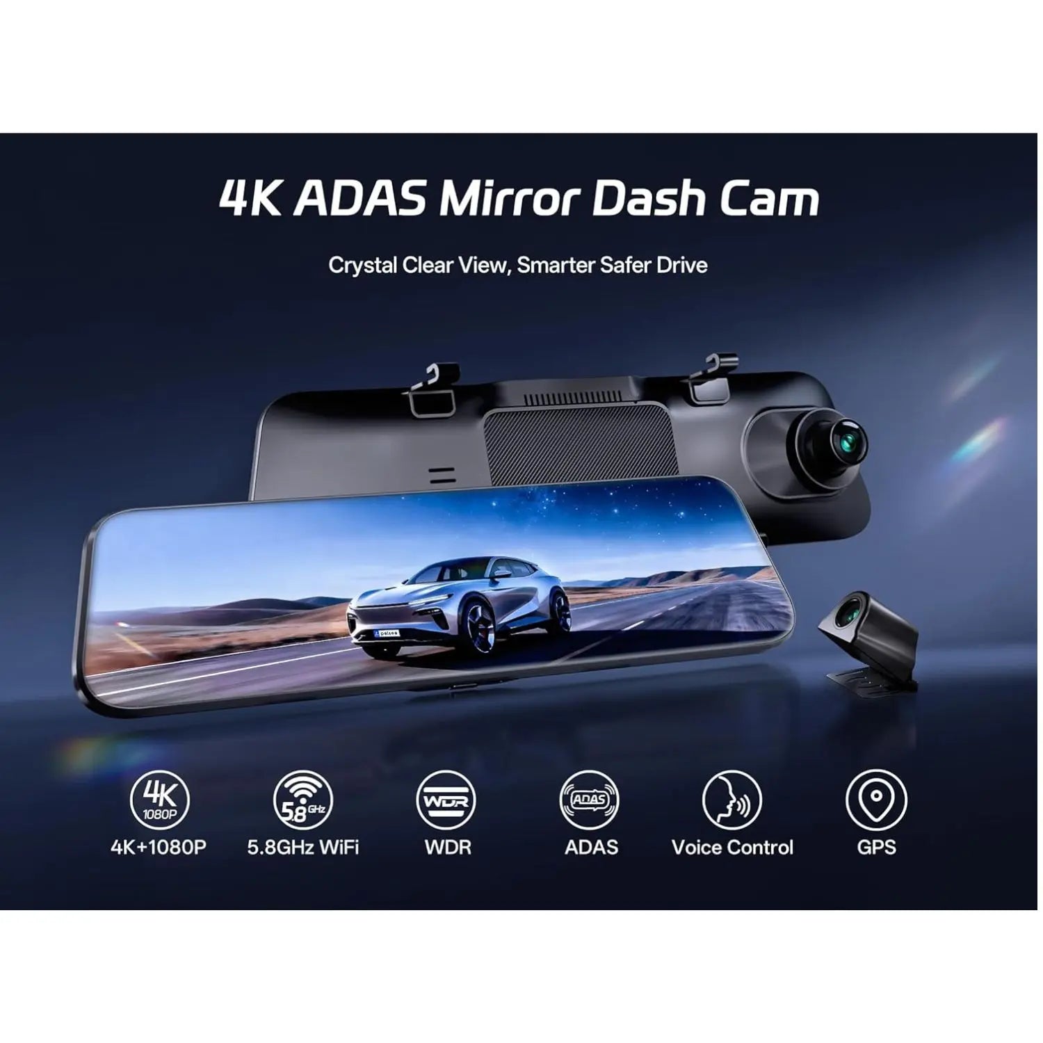 Pelsee P12 Pro 4K Mirror Dash Cam, 12'' Rear View Mirror Camera, Free 32GB Memory Card, Smart Driving Assistant w/ADAS and BSD,2160P Front and Rear Camera,Voice Control,Night Vision,Parking Monitoring image 3