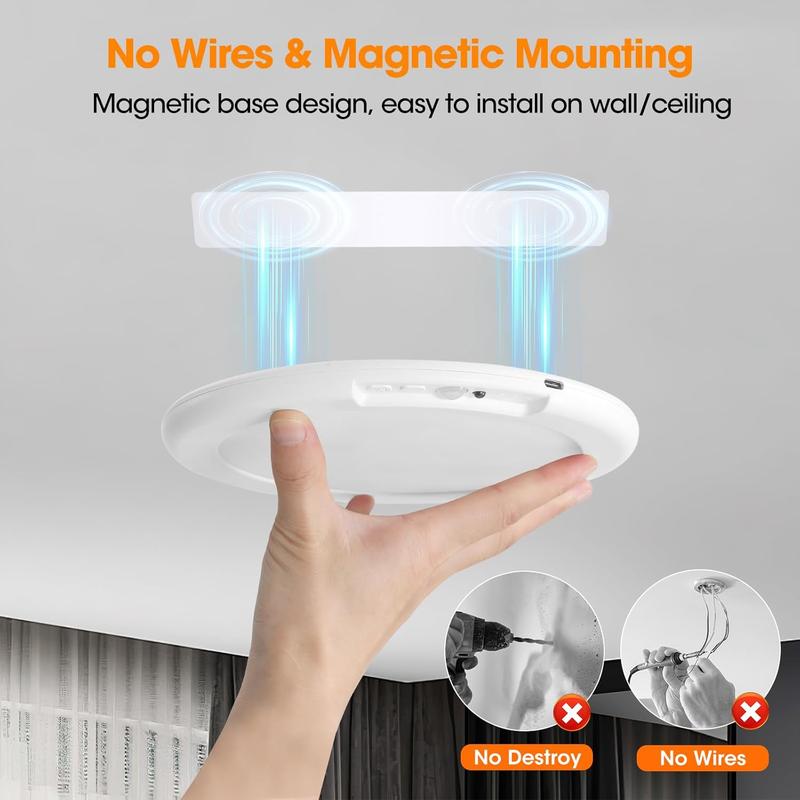 Rechargeable Motion Sensor Ceiling Light with Remote - Magnetic Wireless Ceiling Light Battery Powered for Closet Shower Stairs Shed Hallway Porch Patio ect
