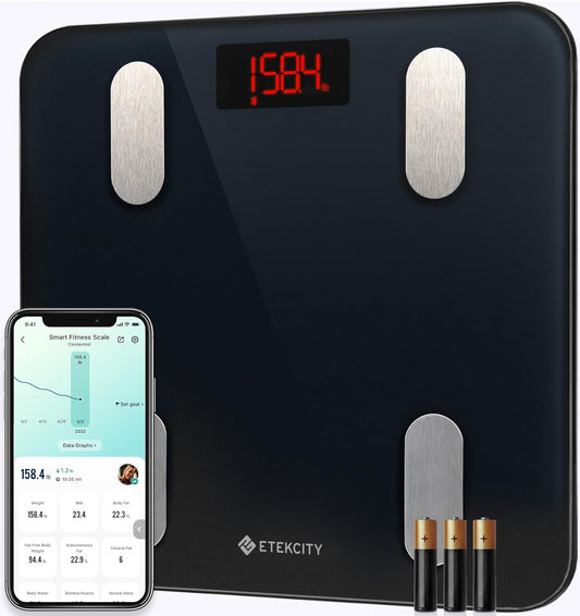 Smart Scale for Body Weight, Bathroom Digital Weighing Scale with BMI, Body Fat, Muscle Mass, Accurate Bluetooth Home User Health Equipment Sync Apps