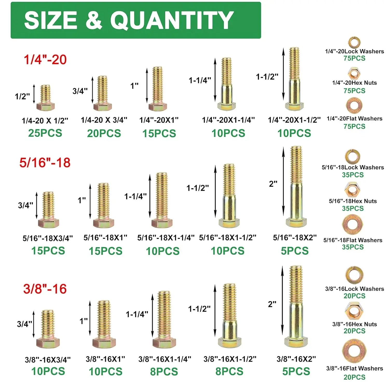 【DealsForYouDays】FOLIV 566Pcs Heavy Duty Bolts and Nuts Assortment Kit, Grade 8 Hex Screws Bolts Nuts Kit, 1/4-20 5/16-18 3/8-16, 15 Common Sizes Included bow go Telescoping Magnetic Christmas & New Year Gift Ideas Hardware image 4