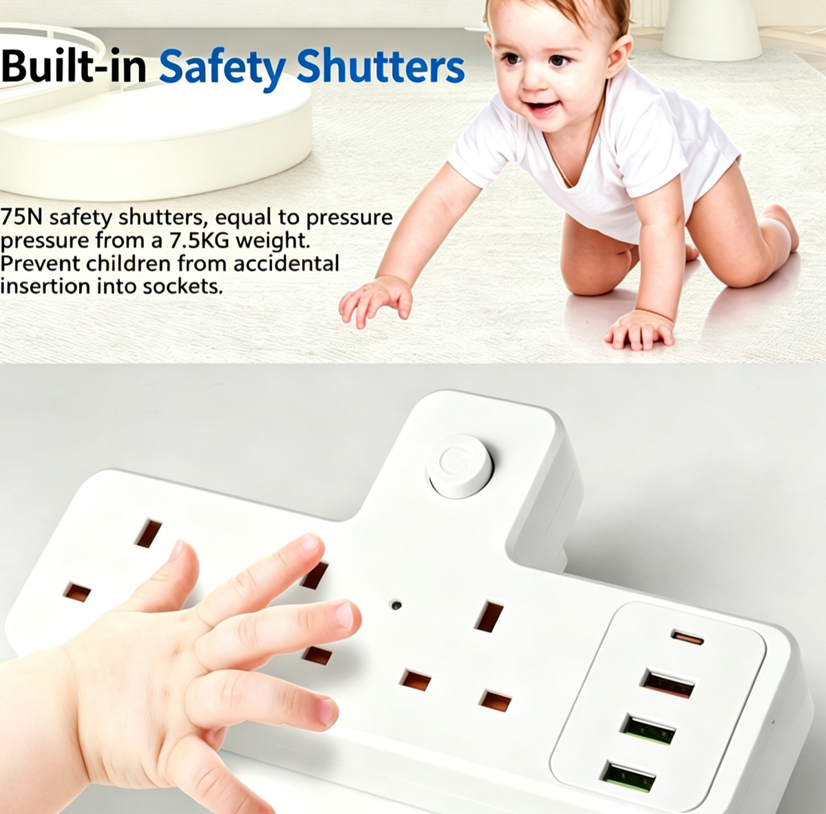 【New 26】UK 3-Way Multi Plug Adaptor, 13A Fused Wall Socket Extender with USB & PD Type-C Ports, Individual Switch, No Cable