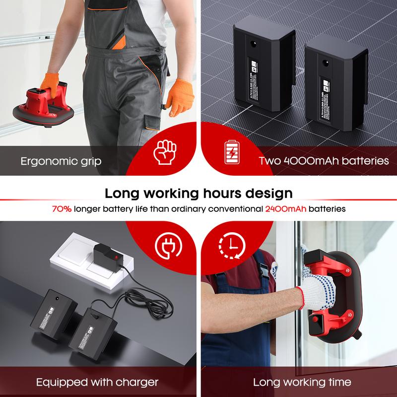 Tile Lifter, Two Battery packs. Electric Vacuum Suction Cup For Tiles, Stone, Wood, Glass, Concrete Pavers, Drywall. Lifts up to 440lbs