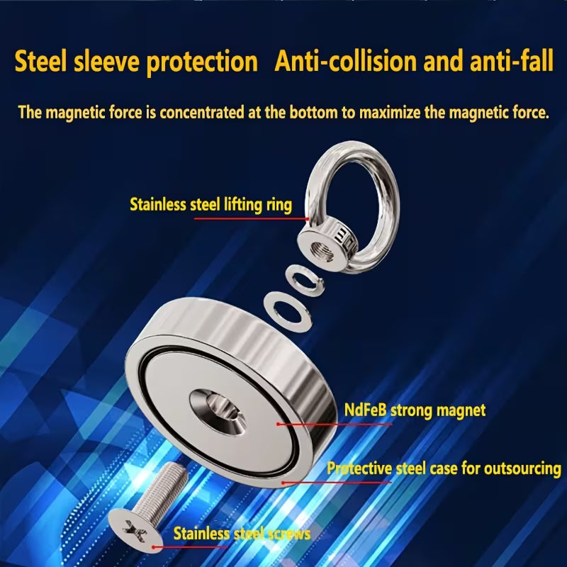 150LB Heavy Duty Magnetic Eye Hook – Neodymium Magnet with Countersunk Hole for River Rescue, Underwater Metal Recovery & Heavy Lifting