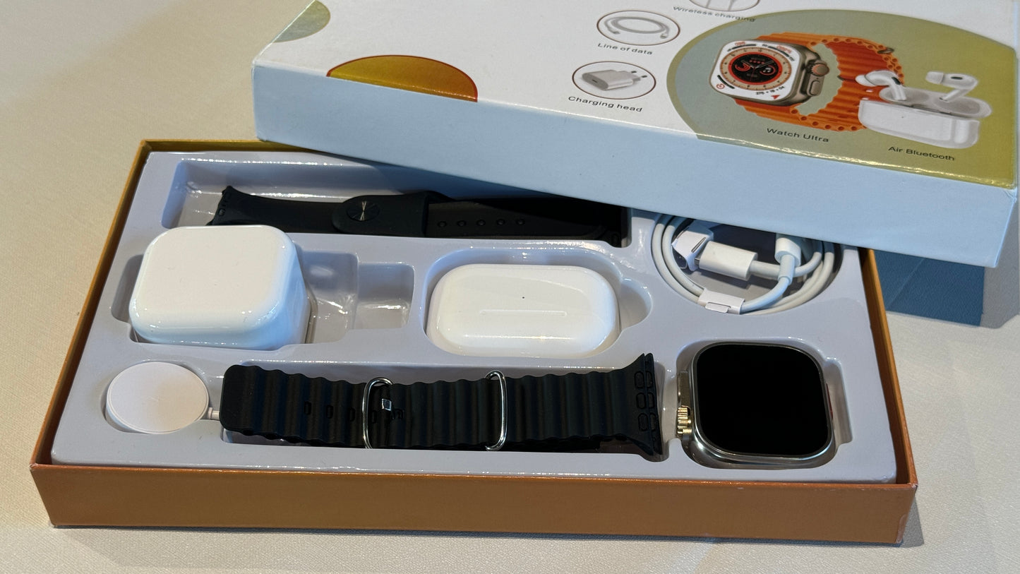 【flash sale】The latest 2025 6-in-1 smartwatch bundle includes a smartwatch, Bluetooth earphones, 20W fast charging, Type-C fast charging cable, adapter, and audio support device—compact and portable. Earphones are also included.