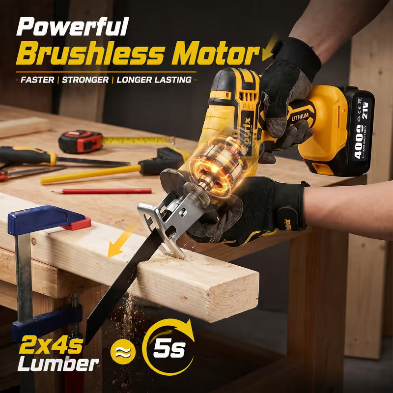 21V Cordless Reciprocating Saw Kit with Battery & Charger, Makita Interface Handheld Electric Sabre Saw, Portable Cutter for Tree Pruning, Garden Work & Home Renovation, Cut Wood, Metal, PVC Pipe