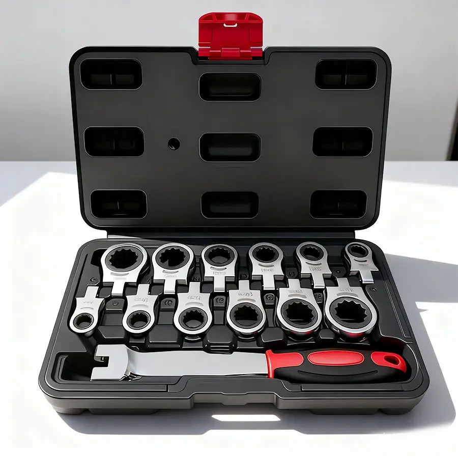 12-in-1 Interchangeable Flex Head Ratchet Wrench Set, Metric 8-19mm, 72-Tooth Flex Head Wrench for Tight Spaces, Automotive Repair Tool Kit for Mechanics Father's Day Gift