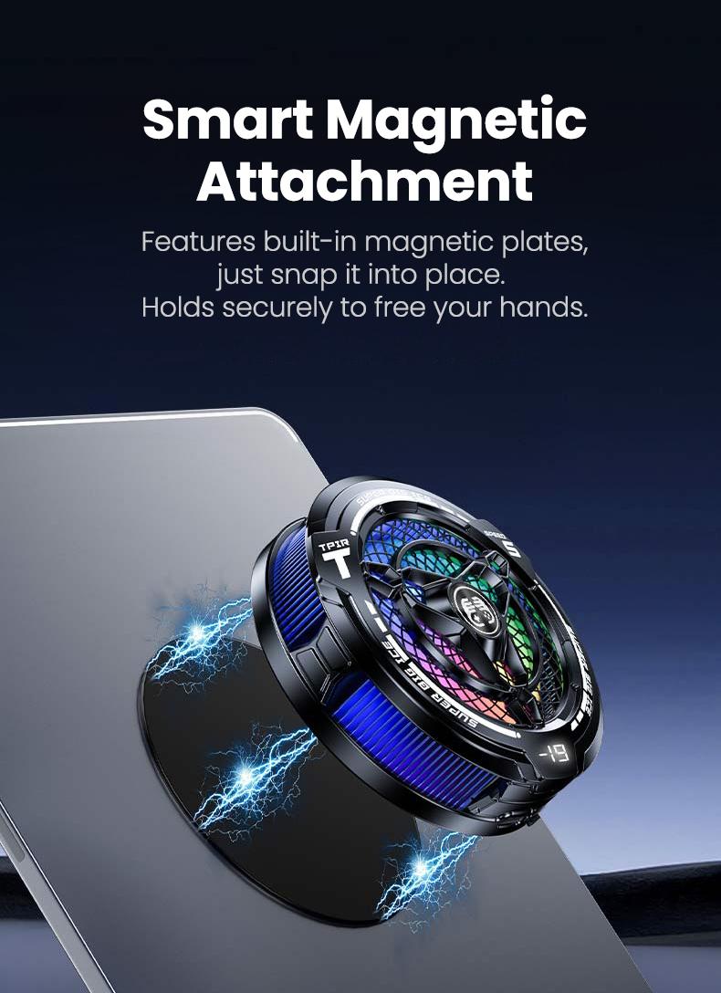 FS18 Magnetic Semiconductor Phone Cooler, 30W High Power AI Intelligent Temperature Control, 3 Cooling Modes, RGB Color Lights & LED Temp Display, Universal for iPhone Android iPad for CODM PUBG Freefire Gamers
