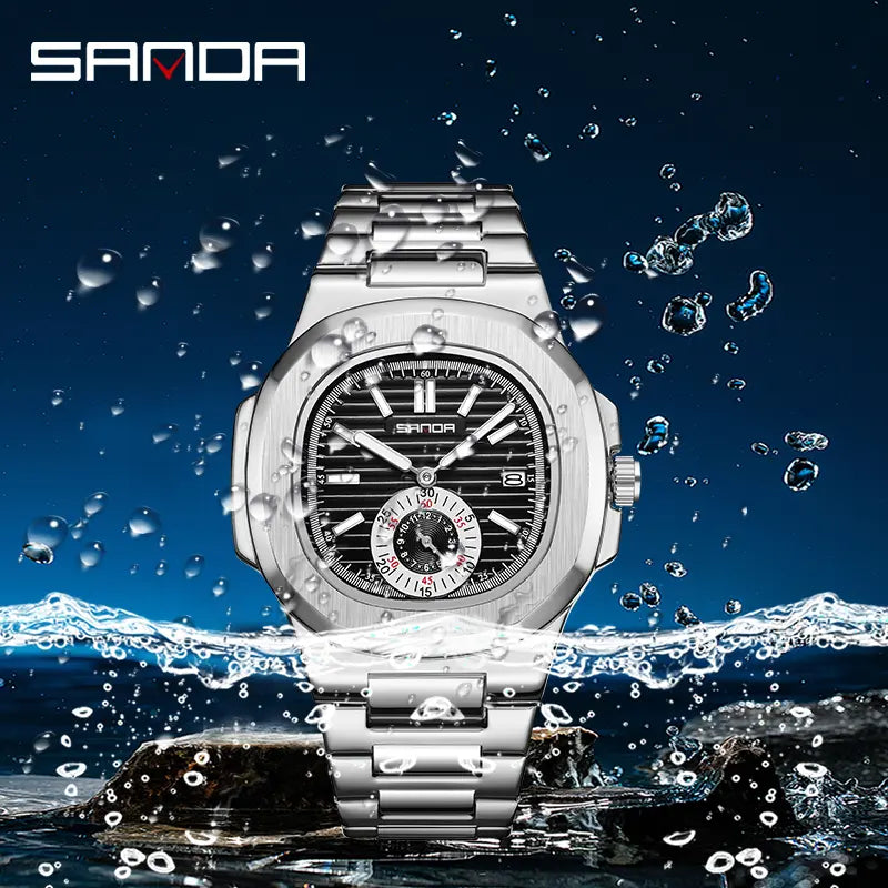 Valentine's Day Stainless Steel Square Dial Watch for Men – Analog Quartz, Date & Week Display, Waterproof, Luminous, Perfect for Everyday & Gifting image 6